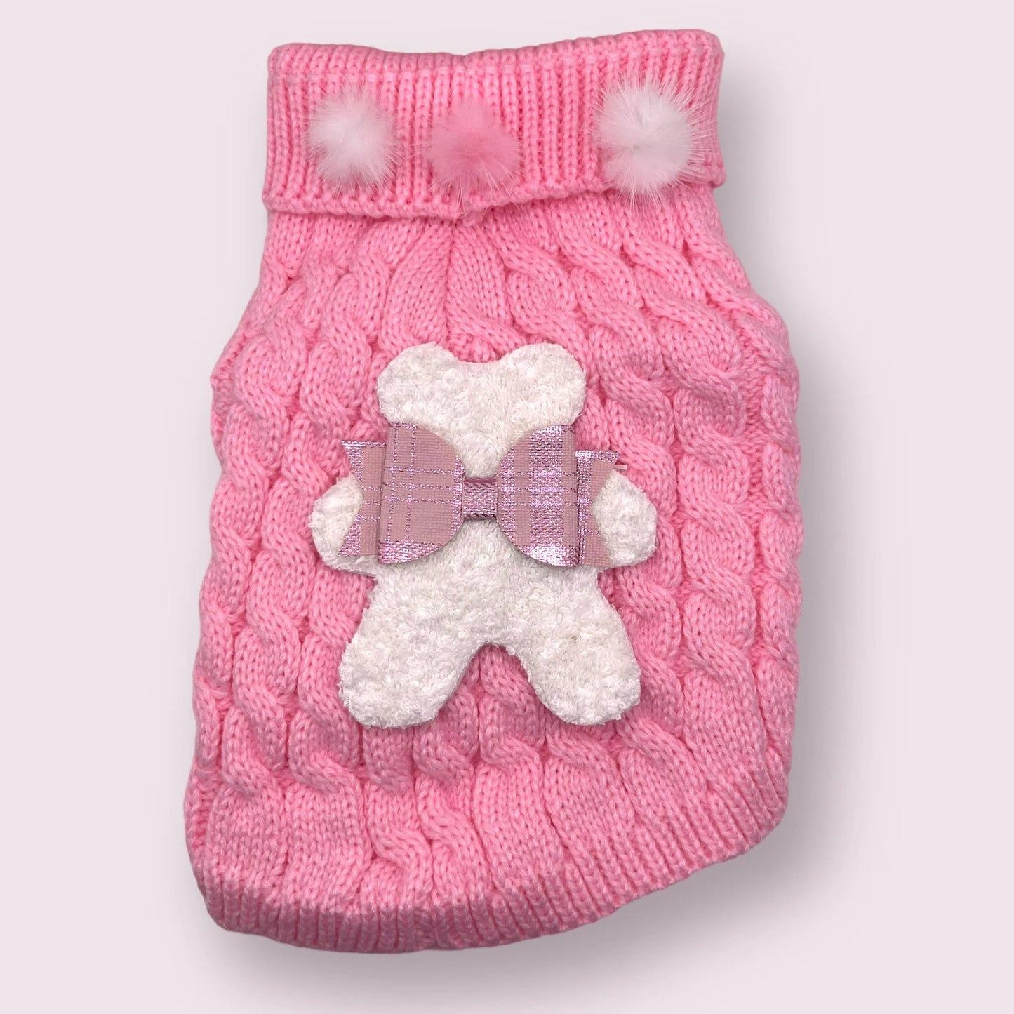 Terry Cloth Knit PomPom Bear Dog Sweater