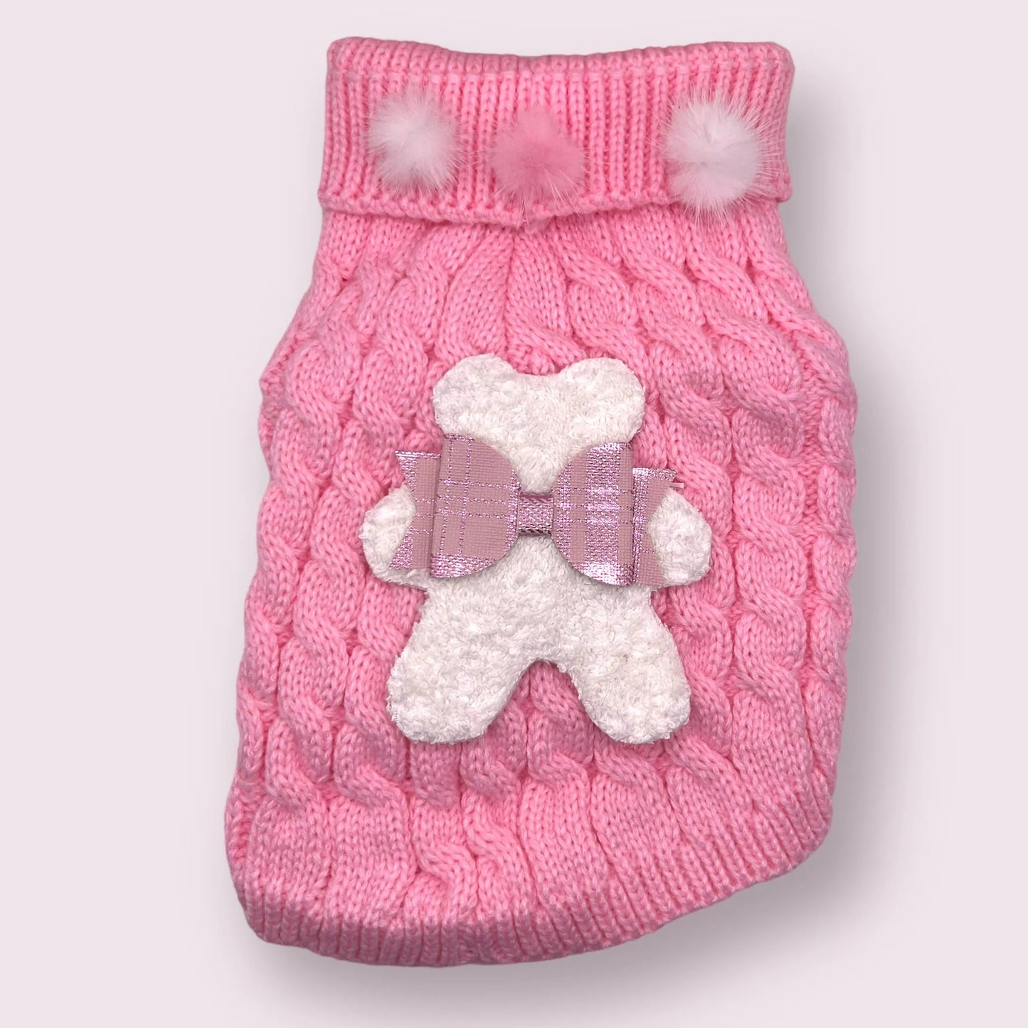 Terry Cloth Knit PomPom Bear Dog Sweater