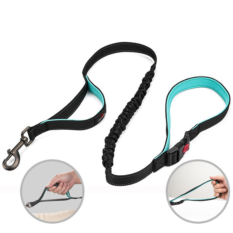 Medium And Large Dog Leash Double Handle Reflective Elastic Leash Explosion-Proof Red Dog Leash Pet Supplies