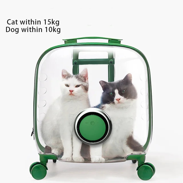 Carro de viaje rodante para mascotas con rueda, cápsula transparente, rosa, verde, cachorros, perros, bolsa para gatos, 5-20Kg