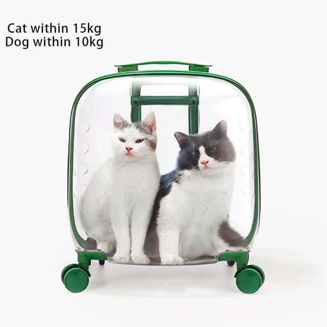 Carro de viaje rodante para mascotas con rueda, cápsula transparente, rosa, verde, cachorros, perros, bolsa para gatos, 5-20Kg